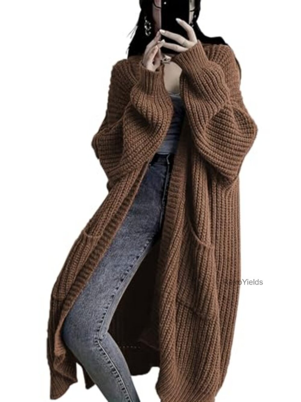 Womens Plus Size Oversized Chunky Knit Open Front Cardigan Duster with Pockets